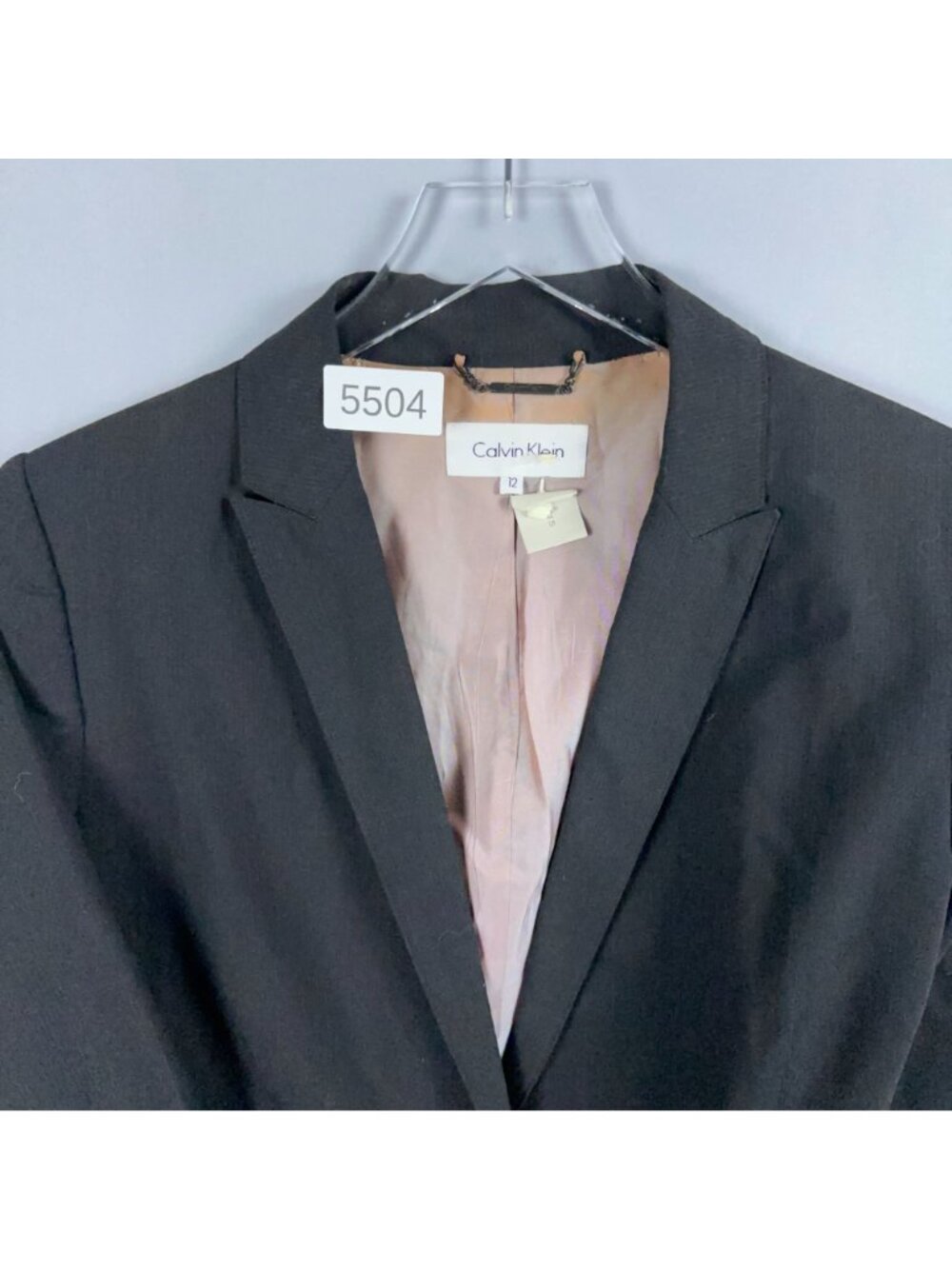Calvin Klein Blazer Jacket Size 12 Black Single Breasted Wool Blend Notch Lapel - Picture 14 of 14